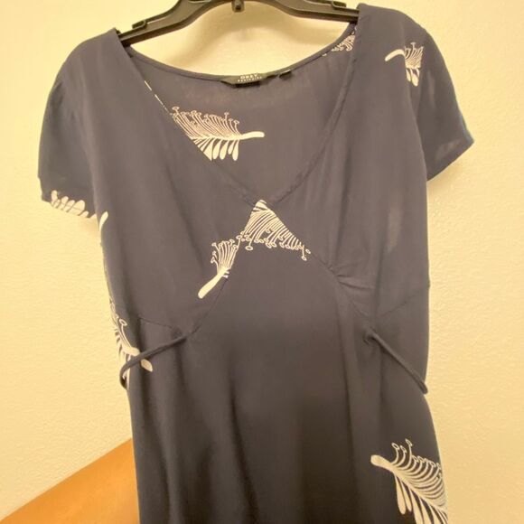 Obey navy blue front tie V-neck summer dress feather fern 100% viscose small - Picture 7 of 12